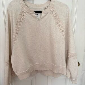 Aerie Cream Knit Pullover with Lace Accents